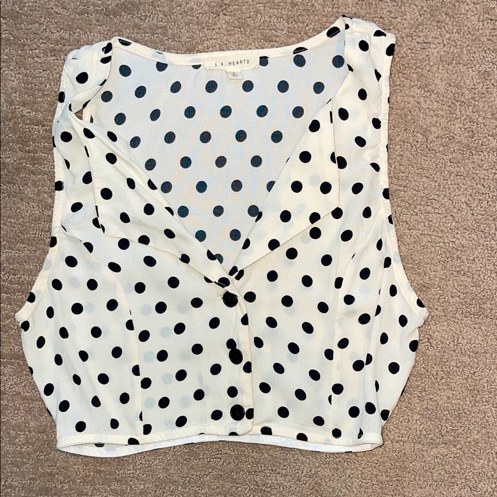 La Hearts Black and White Polka Dot Blouse